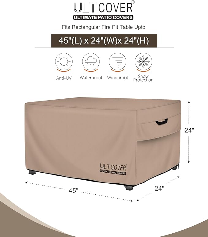ULTCOVER Rectangular Gas Fire Pit Table Cover 45x24 inch Waterproof Heavy Duty Firepit Cover