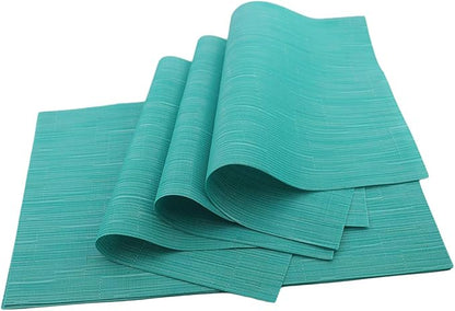 Gugrida Placemats Set of 6 Plaid Checkered Blue PVC Placemat for Dining Table Durable Woven Vinyl Stain tablemats 18"X12"