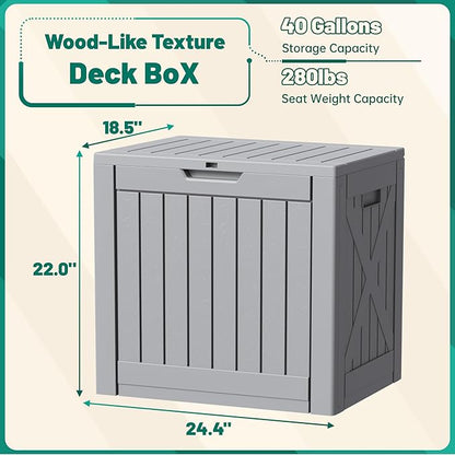 Devoko 40 Gallon Deck Box Outdoor Storage Box Waterproof for Patio, Large Outdoor Storage Bench Lockable for Outside (Gray, 40 Gallon)