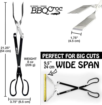 3-in-1 Barbecue Tool 21-inch by BBQ Croc - Extra Light and Xtra Long Tongs, Spatula and Grill Scraper (Black)
