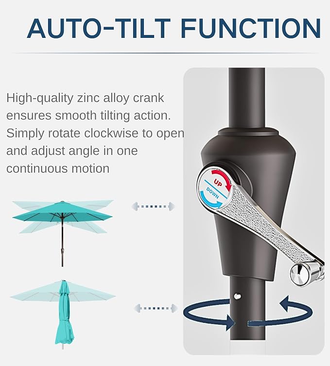 9FT Auto-Tilt Patio Umbrella|Outdoor Market Table Umbrella - Image 2