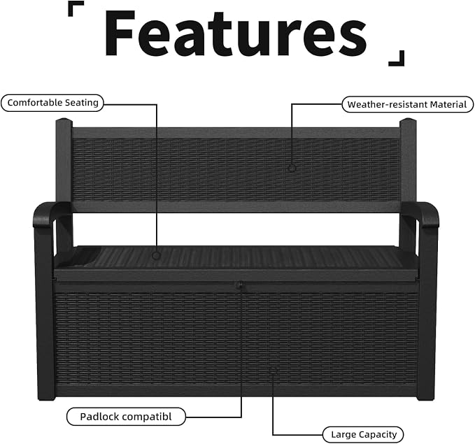 80 Gallon Storage Bench Deck Box Resin Patio Furniture - Image 4