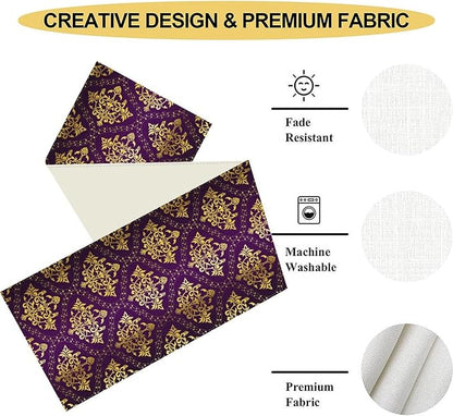 Vintage Table Runner, Retro Antique Gothic Purple Damask Floral Flower Pattern Classic Boho Coffee Table Center Decor for Kitchen and Dining Outdoor Home Country Party Table Decorations, 13"x108"