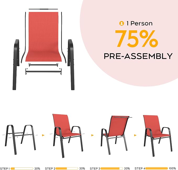 Stackable Patio Chairs Set of 8, Outdoor Chairs Set - Image 5