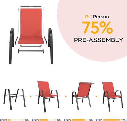 Red Patio Chairs Set of 6, Stackable Outdoor Dining Chairs - Image 5