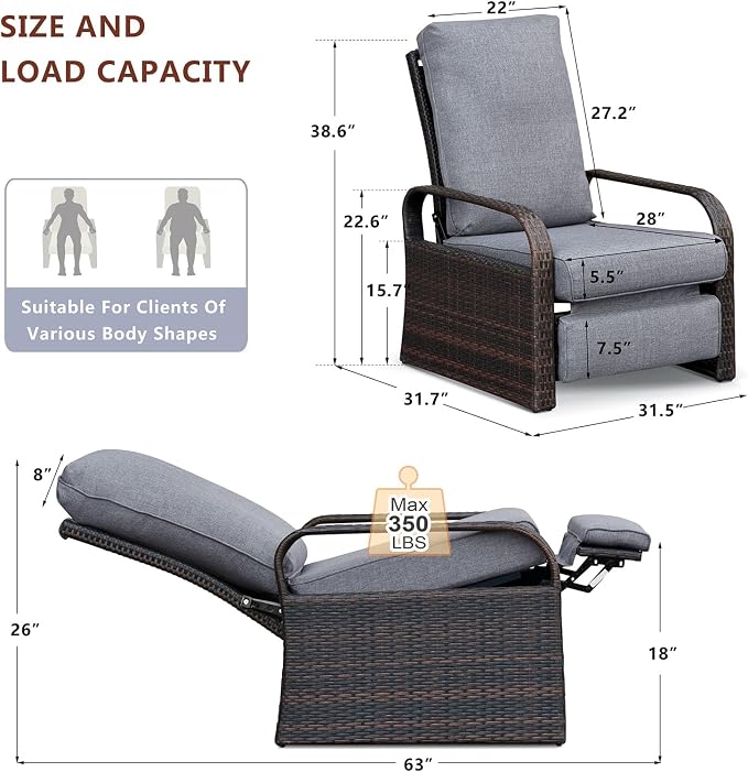 Outdoor Recliner, Aluminum Frame Patio Chaise Lounge Chairs - Image 2