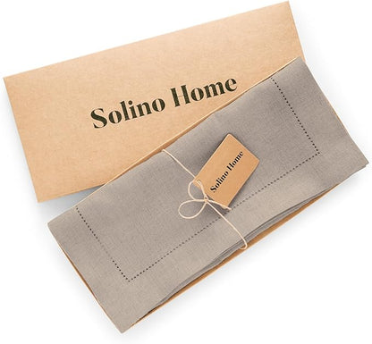 Solino Home Linen Table Runner 120 Inches Long - 100% Pure Linen Natural Table Runner 14 x 120 Inch for Spring, Easter - Medium Weight Hemstitch