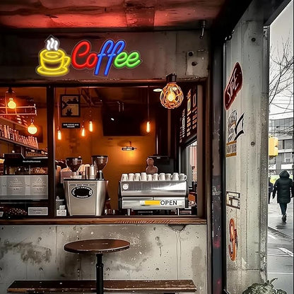 Coffee Neon Signs for Wall Decor, Neon Lights for Coffee Shop Led Business Signs Suitable for Kitchen Bar Pub Restaurant Christmas Gift, 16.8 * 6.8In