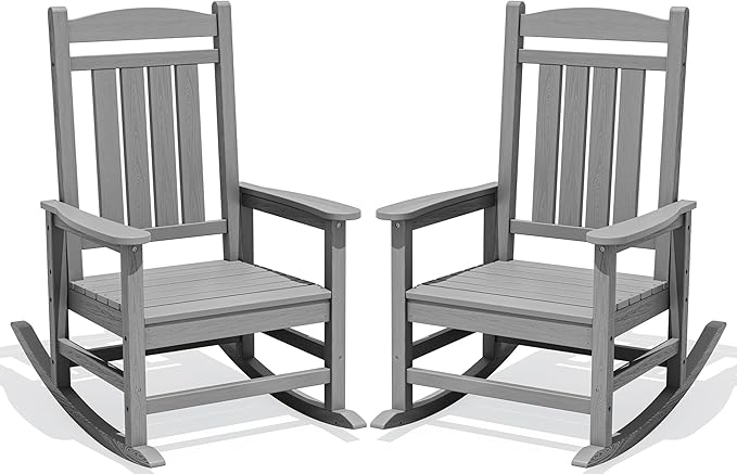 Oversized Outdoor Rocking Chair Set of 2, Porch Rockers, Light Gray | by KINGYES