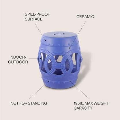 JONATHAN Y Lucky Coins 16" Ceramic Garden Stool Side Table, Matte Blue | - Image 4