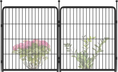 FXW Garden Fence Outdoor for The Yard – 32in(H) x 4.5ft(L) Heavy Duty Metal Animal Barrier for Dog and Rabbit, Decorative Dog Fence, 2 Panels, Black