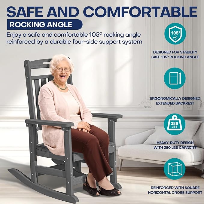 Oversized HDPE Outdoor Rocking Chair, All-Weather Resistant, Extra Large & - Image 8