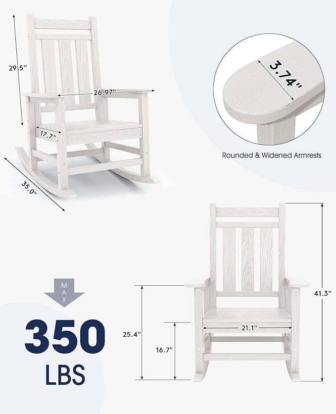 Oversized Outdoor Rocking Chair Set of 6, HDPE Patio Rockers - Image 3