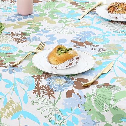 misaya Rectangle Waterproof Vinyl Table Cloth, Wipeable Tablecloth with Flannel Backing, Plastic Table Cover for Dinner, Picnic, Indoor and Outdoor (Leaves, 60" x 84")