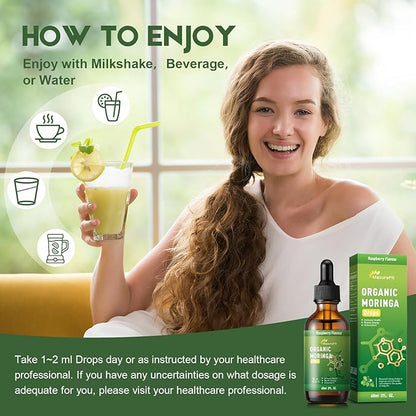 Moringa Leaf Drops with Vitamin C, Moringa Oleifera Extract Liquid Drops for Immunity Support,Antioxidant,Overall Health & Energy,Vegan Herbal Supplement 4 fl oz