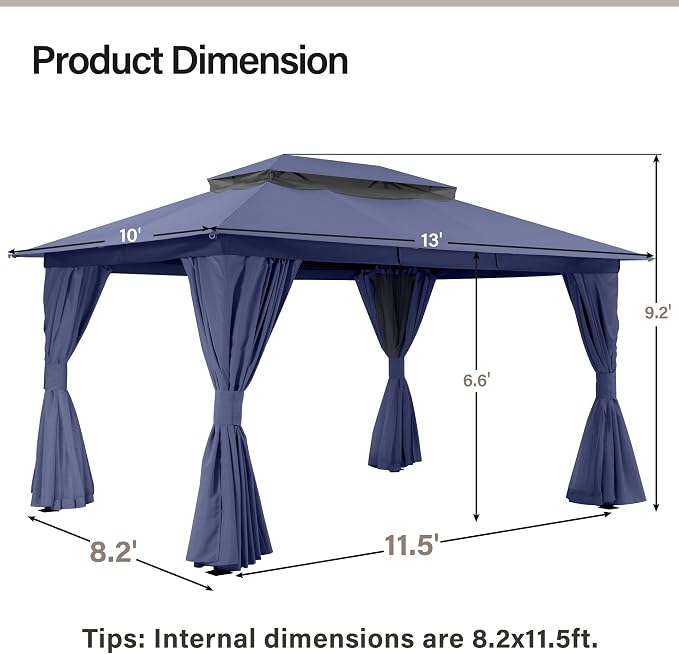 10'x13' Outdoor Gazebo with 50FT String Lights, Metal Heavy Duty Patio Canopy - Image 2