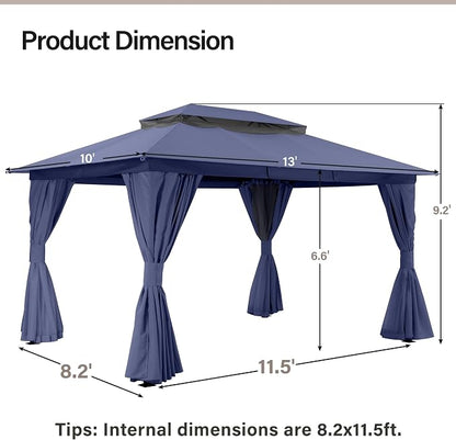 10'x13' Outdoor Gazebo with 50FT String Lights, Metal Heavy Duty Patio Canopy - Image 2