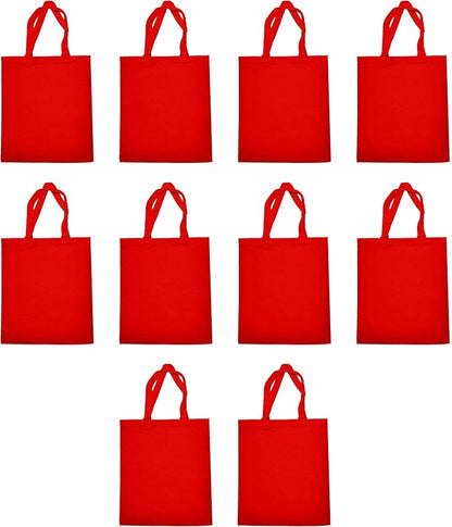 DISCOUNT PROMOS Cotton Canvas Tote Bags Set of 10, Bulk Pack - Reusable, Great for Shopping, Grocery, Beach, Picnic, Wedding Favors - Red