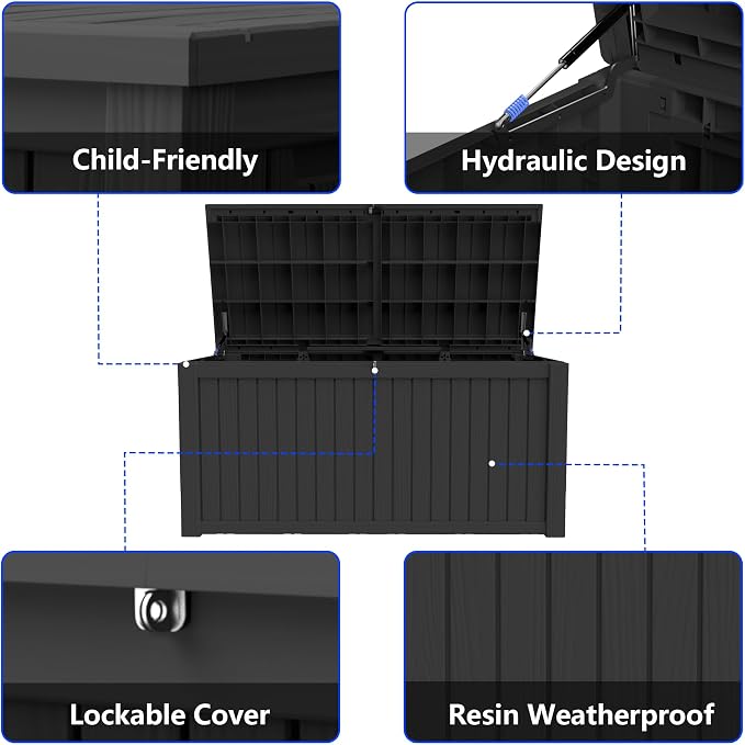 270 Gallon Outdoor Storage Box Resin Deck Box All Weather Waterproof Large - Image 5