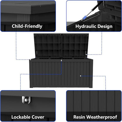 270 Gallon Outdoor Storage Box Resin Deck Box All Weather Waterproof Large - Image 5