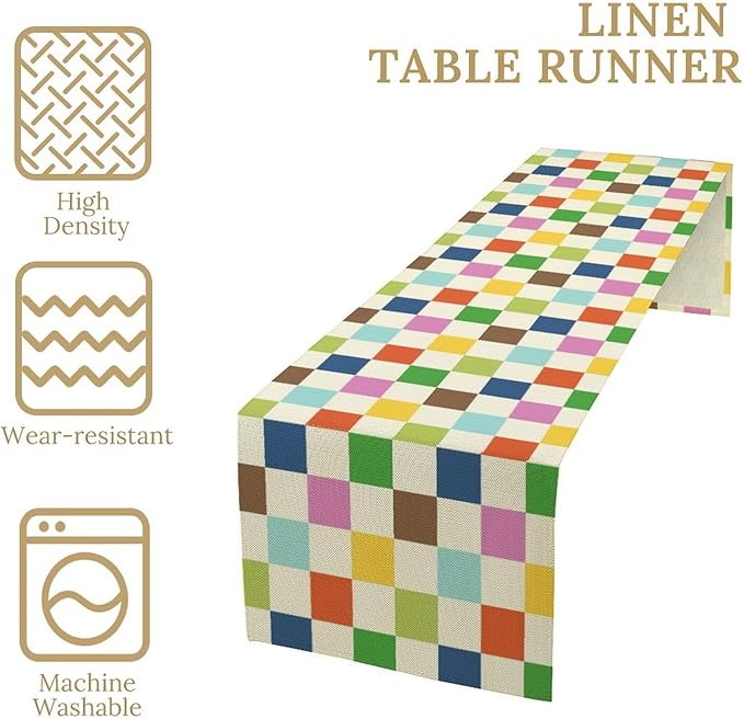 Colorful Checkered Table Runner, Vintage 60s 70s Cute Modern Geometric Table Runner for Party Kitchen Dining Home Outdoor Banquet 13x108in