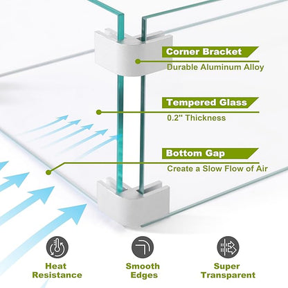 Nuu Garden Tempered Glass Wind Guard for Rectangular Propane Fire Pit Table 29 x 10 x 6 Inch, Durable Flame Guard Shield with Aluminum Alloy Corner Brackets for Outdoor Patio Gas Fire Table