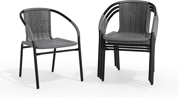 EMMA + OLIVER Gray PE Rattan Stackable Patio Dining Chair, Indoor/Outdoor Use - Image 8