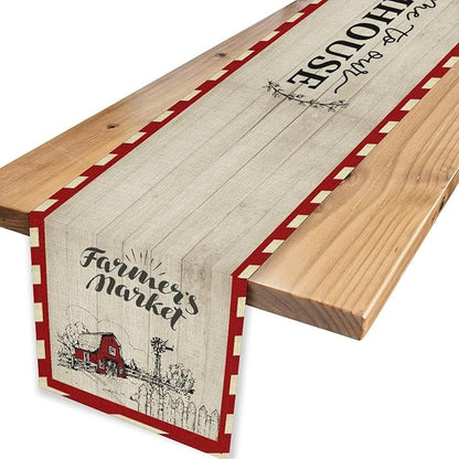 Farmhouse Table Runner, Rustic Country Barn Cottage Rooster Check Animal Plank Coffee Table Center Decor for Home Kitchen Dining Patio Holiday Party Indoor Outdoor Table Decorations 13"x108"