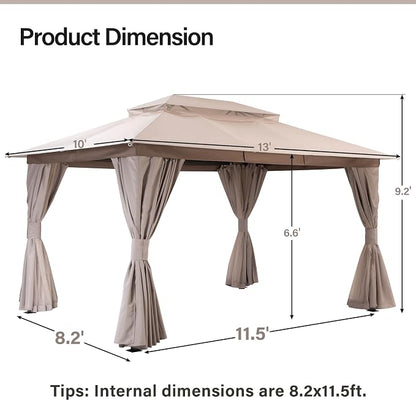 10'x13' Outdoor Gazebo with 50FT String Lights, Metal Heavy Duty Patio Canopy - Image 2