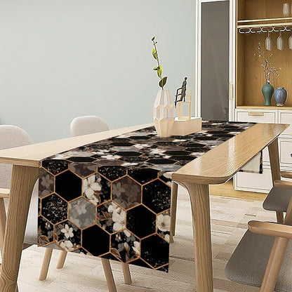 Marble Table Runner, Spring Floral Marble Geometric Texture Pattern Table Runner for Wedding Home Living Room Party Dining Kitchen 13x120in