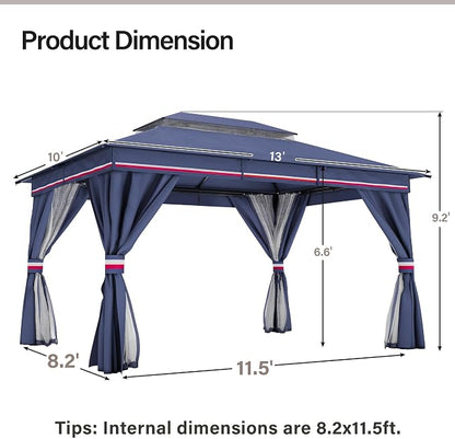 10'x13' Outdoor Gazebo with 50FT String Lights, Metal Heavy Duty Patio Canopy - Image 2