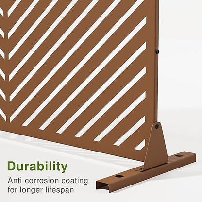 Casaphoria 72" H x 47" W Metal Privacy Screen, Freestanding Outdoor Screen for Deck, Patio & Balcony - Versatile Decorative Privacy Panels for Home & Garden Use (Brown-Parallel)