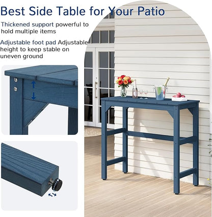 3 Piece Outdoor Bar Set, 42" Rectangular Pub Height High Top Bar Table & 2 Outdoor Bar Stools for Patio, Garden, Poolside and Bistro, Weatherproof, Blue