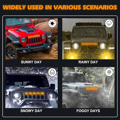 Maiker Amber LED Grille Lights Compatible with 2024-2025 Jeep Wrangler JL JLU & Gladiator JT Original Factory Grille, 5PCS Front Grille Marker Lights