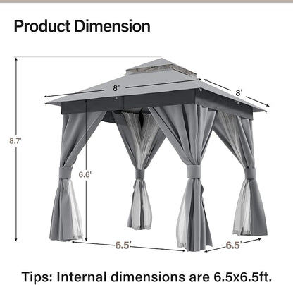 8'x8' Outdoor Gazebo with 50FT String Lights, Metal Heavy Duty Patio Canopy - Image 2