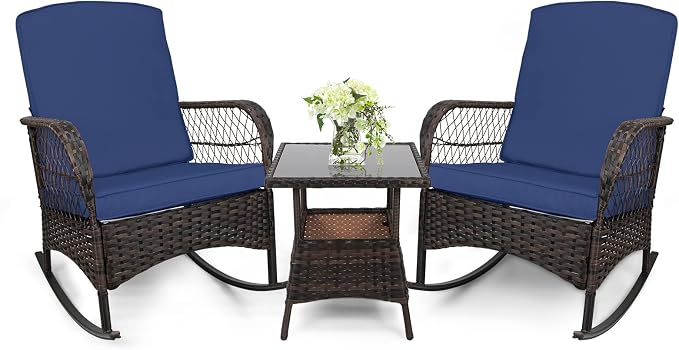 3 pcs Rocking Bistro Set Conversation Chairs by Enjoyyourlife