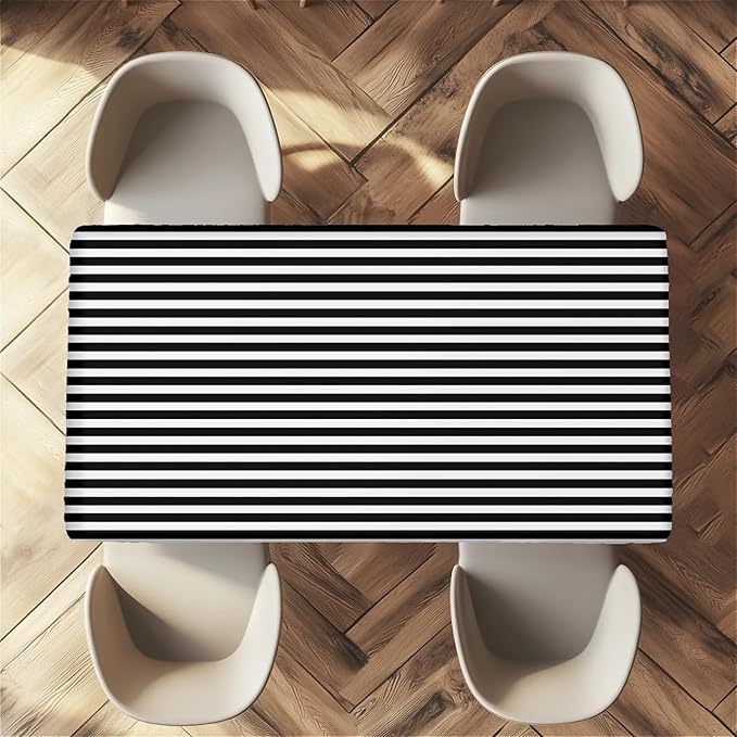 Rectangle Table Cloth Cover Waterproof Elastic Fitted Polyester Fitted Tablecloths for 6 Foot Tables for Indoor,Picnic, Camping, Outdoor （60" x 30"，Stripe）