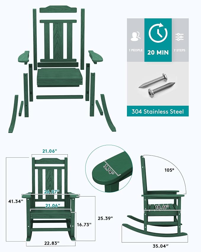 SERWALL HDPE Oversized Outdoor Rocking Chairs Set of 4, Patio Rocker, All - Image 3