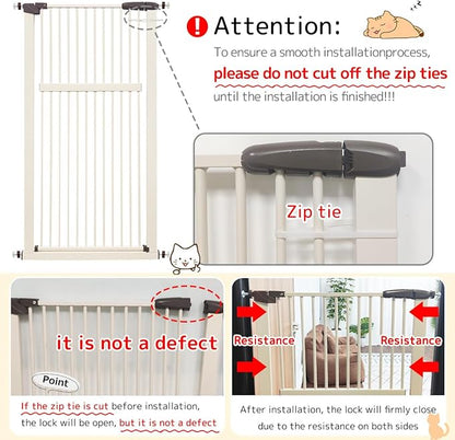 Lumizone Extra Tall Pet Gate 55.12" High Pressure Mounted 30.12"-34.05" Extra Wide (9 Sizes) 1.37" Gap for Cat Dog Stairs Doorway Hallway No Drilling Auto-Close (30.12"-34.05" W, Cream White)