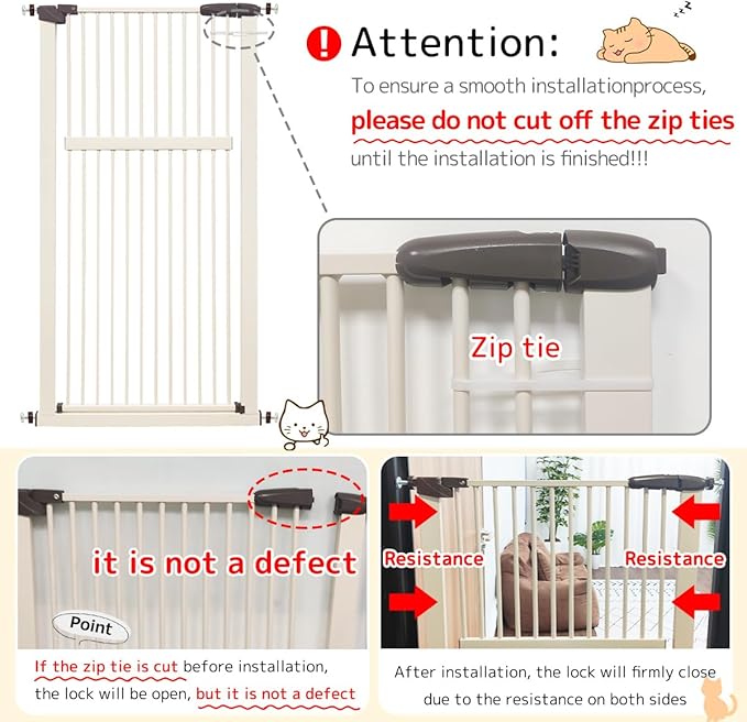 Lumizone Extra Tall Pet Gate 55.12" High Pressure Mounted 59.25"-63.38" Extra Wide (9 Sizes) 1.37" Gap for Cat Dog Stairs Doorway Hallway No Drilling Auto-Close (59.25"-63.38" W, Cream White)