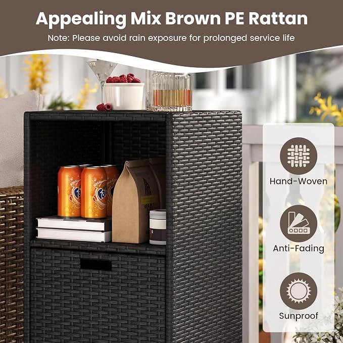 Tangkula Rattan Outdoor Storage Cabinet, Patiojoy Outdoor Wicker Cabinet - Image 3