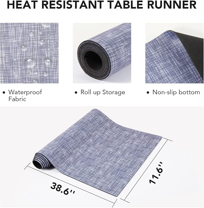 Trivet Table Runner Hot Plates Mat 12 X 40 Inch Heat Resistant Table Protector Waterproof Decorative Farmhouse Kitchen Trivets Counter Heat Proof Placemats for Hot Dishes (Grey)