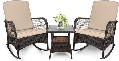 3 pcs Rocking Bistro Set Conversation Chairs PE Wicker Outdoor Rocking Chairs & by Enjoyyourlife