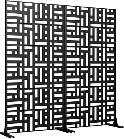Casaphoria 72" H x 35" W Metal Privacy Screen, Outdoor Freestanding Decorative Divider for Patio, Deck, Balcony, and Garden with Stable Base, Black-Helen