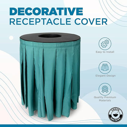 Black Trash Can Topper Cover With Solid Pleated Skirt | Designed to Fit 32 & 35 Gallon Trash Cans | Elegant Party Supplies for Weddings, Banquets, Birthday Parties & More (Black Top Red Skirt)