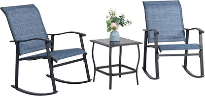 Vongrasig 3 Piece Outdoor Rocking Bistro Set, Textilene Fabric Small Patio by Vongrasig