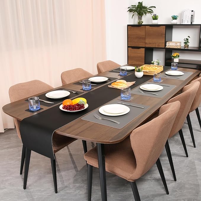 Myir JUN Table Runner Double Sided Vinyl Runner Table 55 Inch Long Runner for Table Washable Waterproof Non-Slip for Home Decorations Gray Black,12 x 55 inch