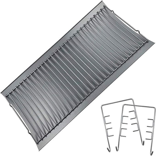 MixRBBQ 27 inch Ash pan for Chargriller 1224 1324 2121 2222 2727 2828 2929 Charcoal Grill, Fire Grate Replacement Part with 2pcs Fire Grate Hanger, Porcelain-coated Steel 27" Drip Pan