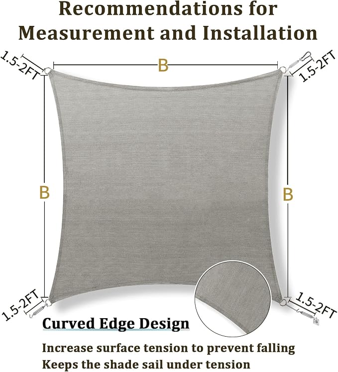 Shade&Beyond 6'x6' Sun Shade Sail Canopy Square, UV Block Breathable Curved - Image 5