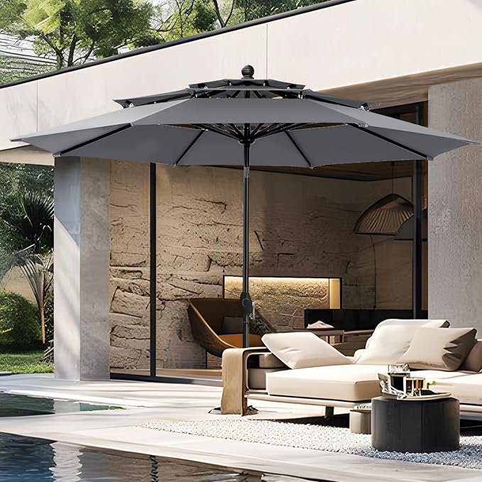PHI VILLA 10ft Outdoor Patio Umbrellas, 3 Tier Vented Table Umbrella, 1.5" Pole by PHIVILLA
